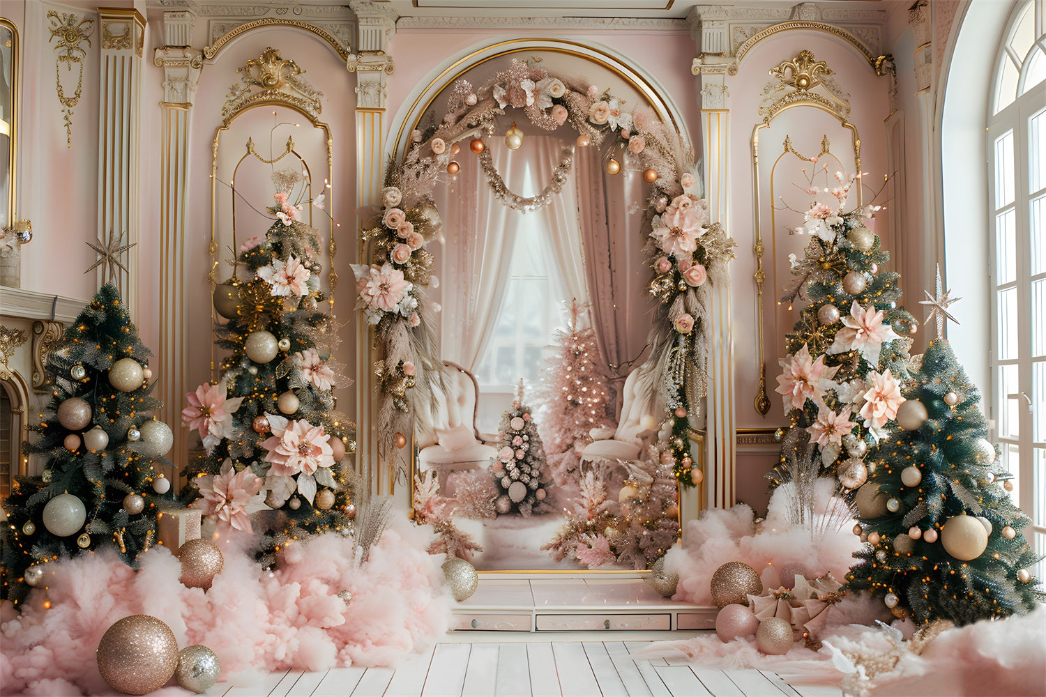 Toile de fond de Noël Arche Élégante Rose RR7-665