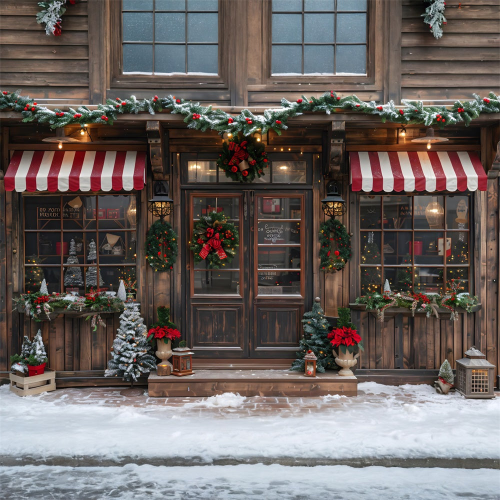 Toile de fond de Noël Façade de Boutique Vintage avec Guirlande de Vacances RR7-667