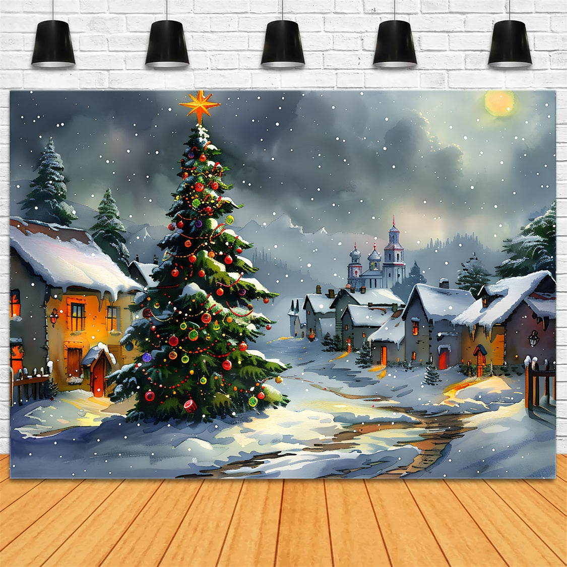 Toile de fond de Noël Veille de Noël au Village RR7-671