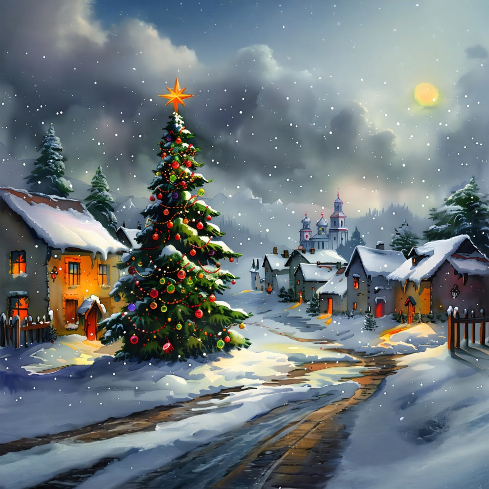 Toile de fond de Noël Veille de Noël au Village RR7-671