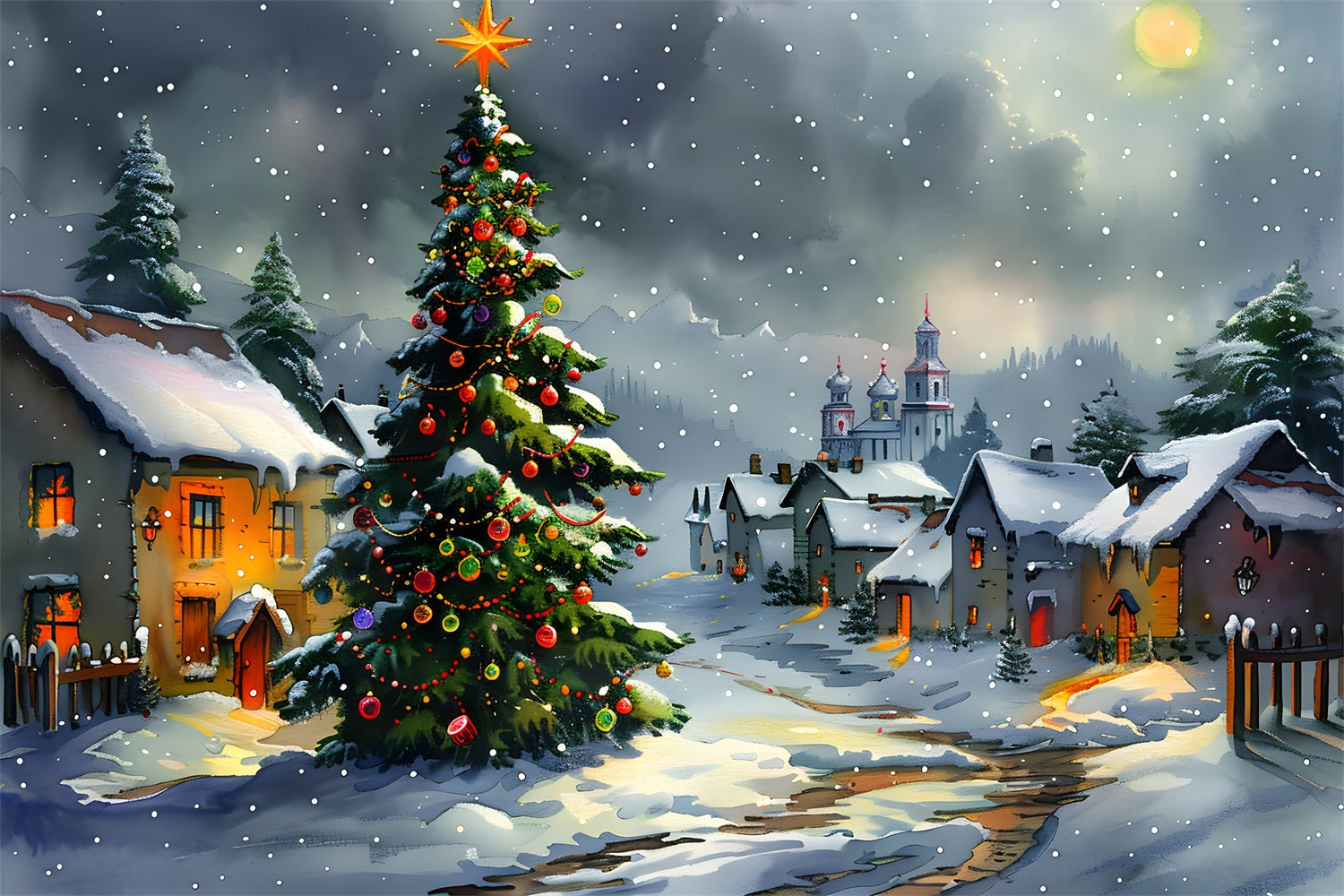 Toile de fond de Noël Veille de Noël au Village RR7-671