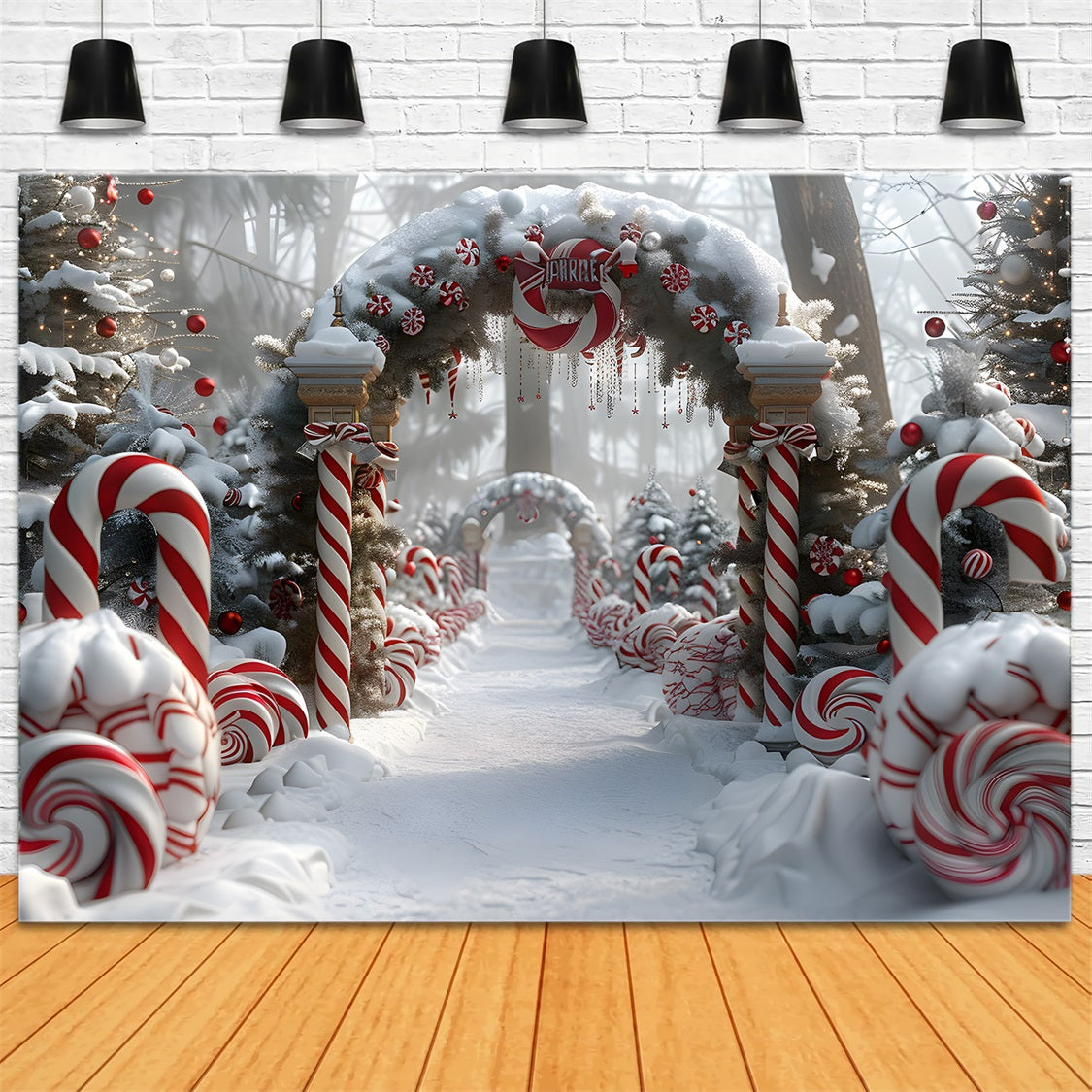 Toile de fond de Noël Arche de Bonbons à la Menthe Poivrée RR7-673