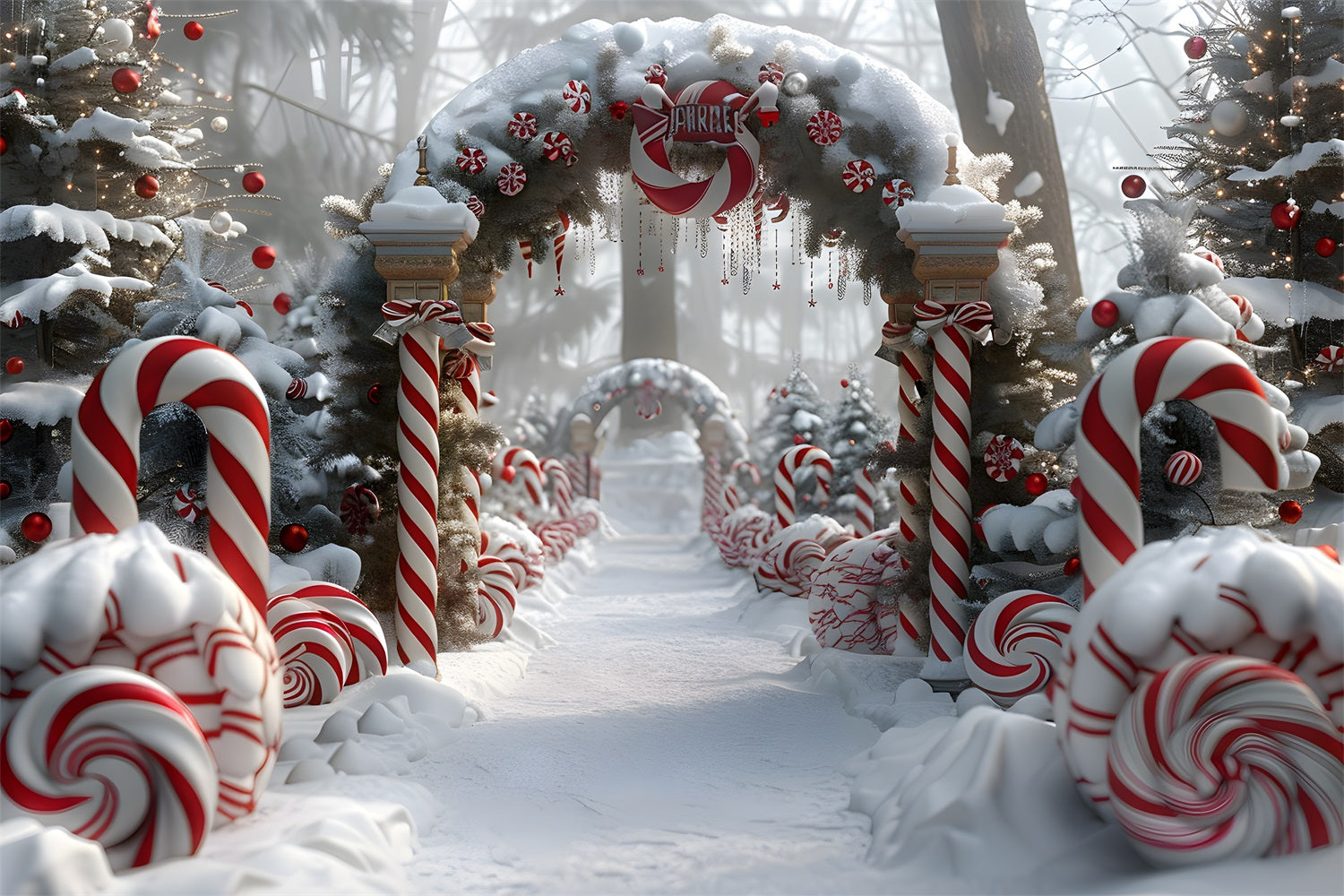 Toile de fond de Noël Arche de Bonbons à la Menthe Poivrée RR7-673