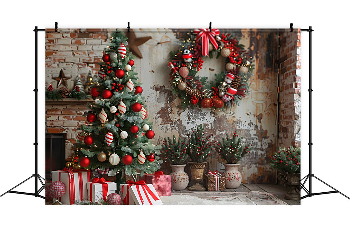 Toile de fond de Noël Mur de Briques Confortable Ornements Rustiques RR7-678