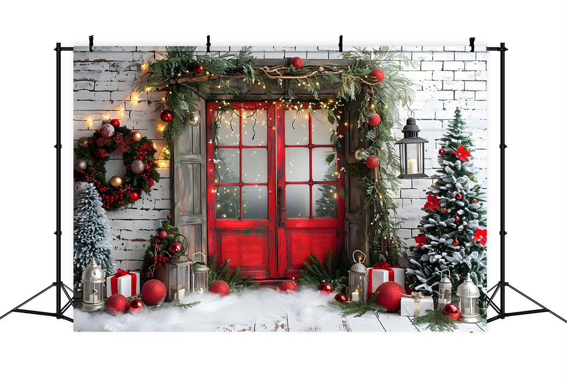 Toile de fond de Noël Porte Rouge Rustique RR7-691