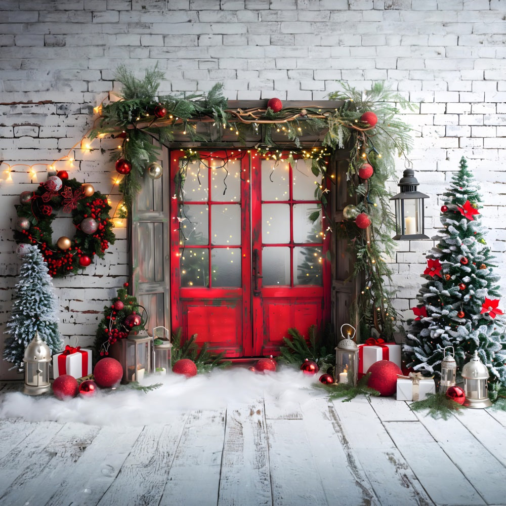 Toile de fond de Noël Porte Rouge Rustique RR7-691