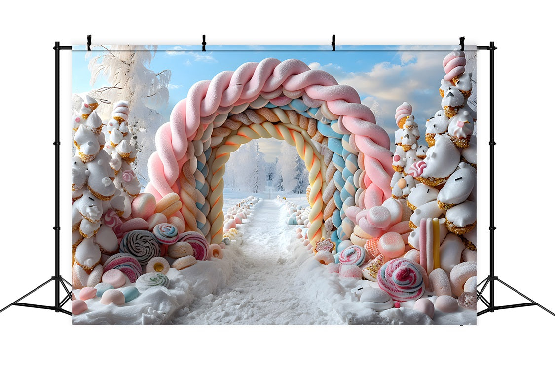 Toile de fond de Noël Entrée Élégante Enneigée avec Lanternes RR7-701