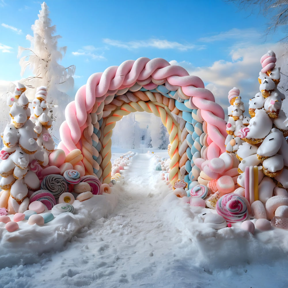 Toile de fond de Noël Entrée Élégante Enneigée avec Lanternes RR7-701