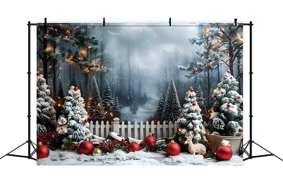 Toile de fond de Noël Scène Hivernale Enchantée en Forêt RR7-704