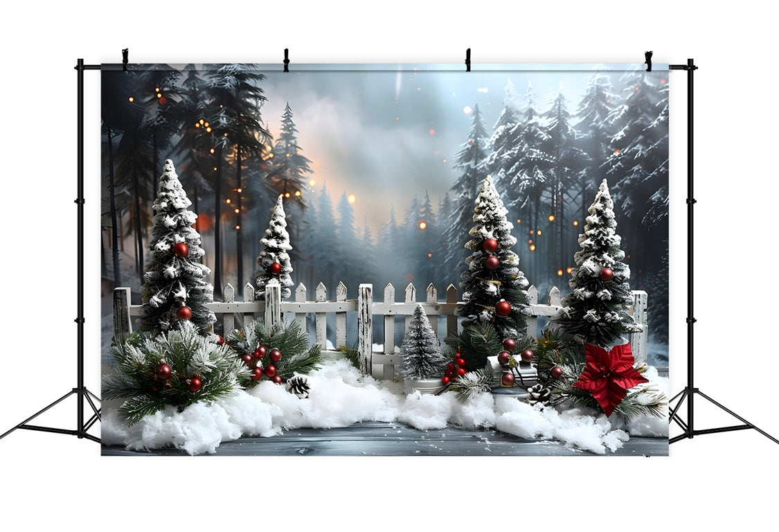 Toile de fond de Noël Forêt Enneigée Paisible RR7-705