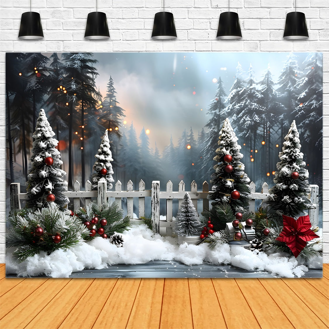 Toile de fond de Noël Forêt Enneigée Paisible RR7-705