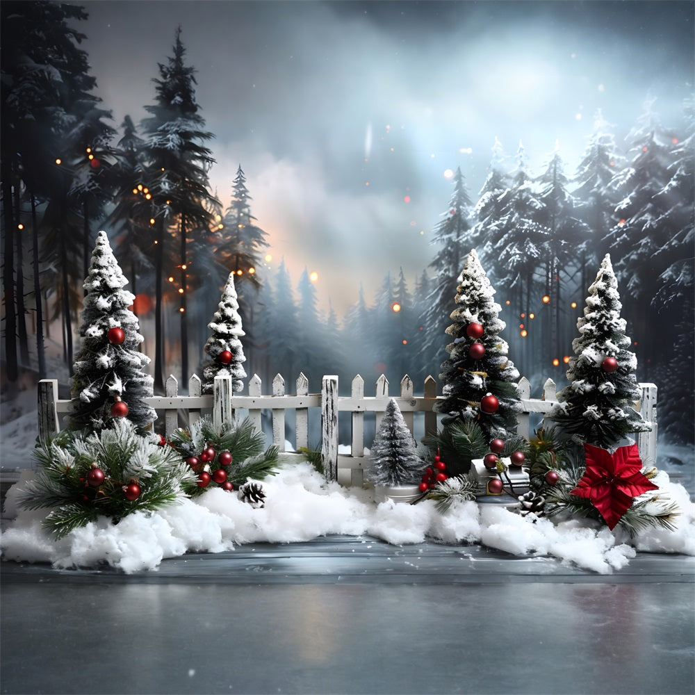 Toile de fond de Noël Forêt Enneigée Paisible RR7-705