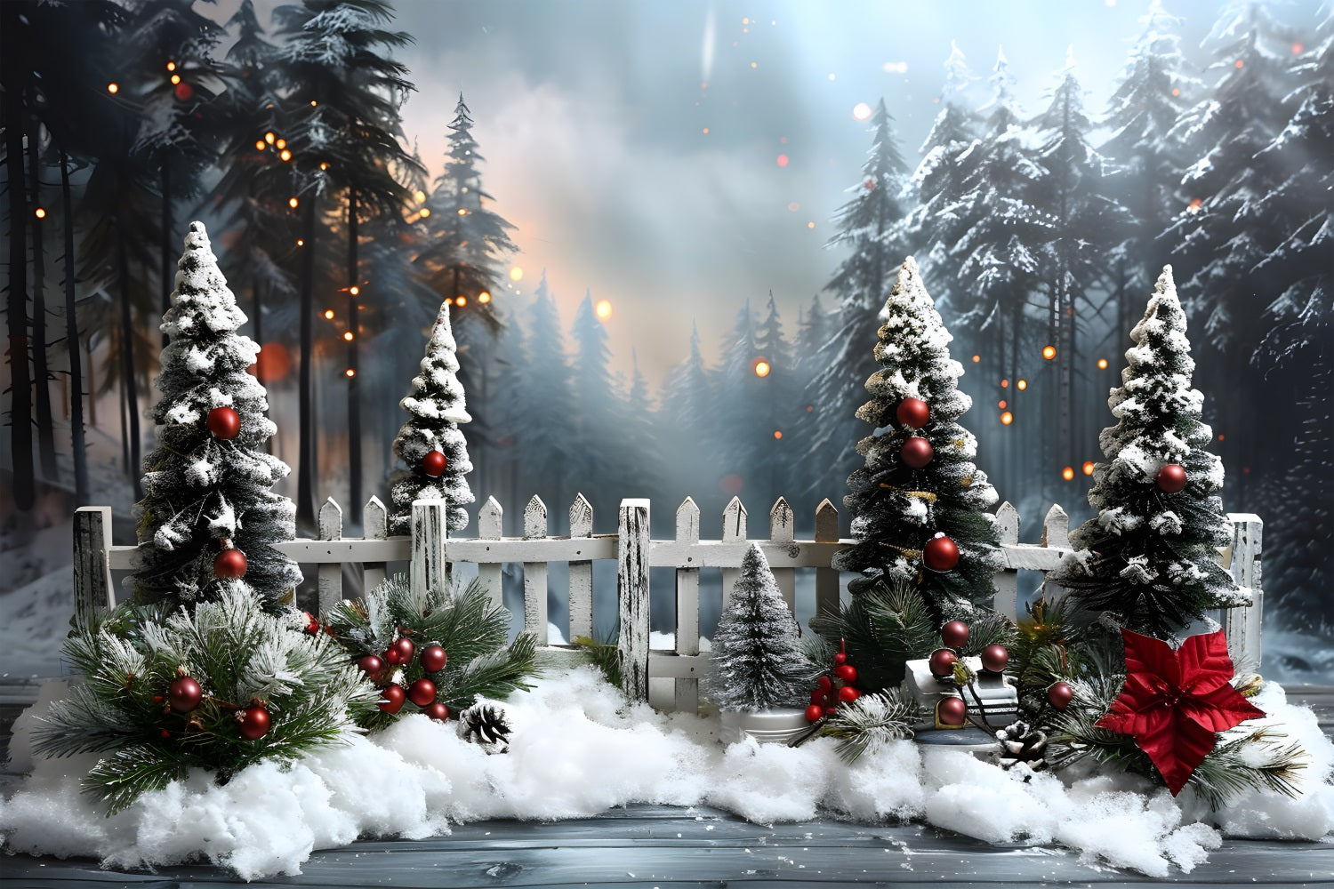 Toile de fond de Noël Forêt Enneigée Paisible RR7-705