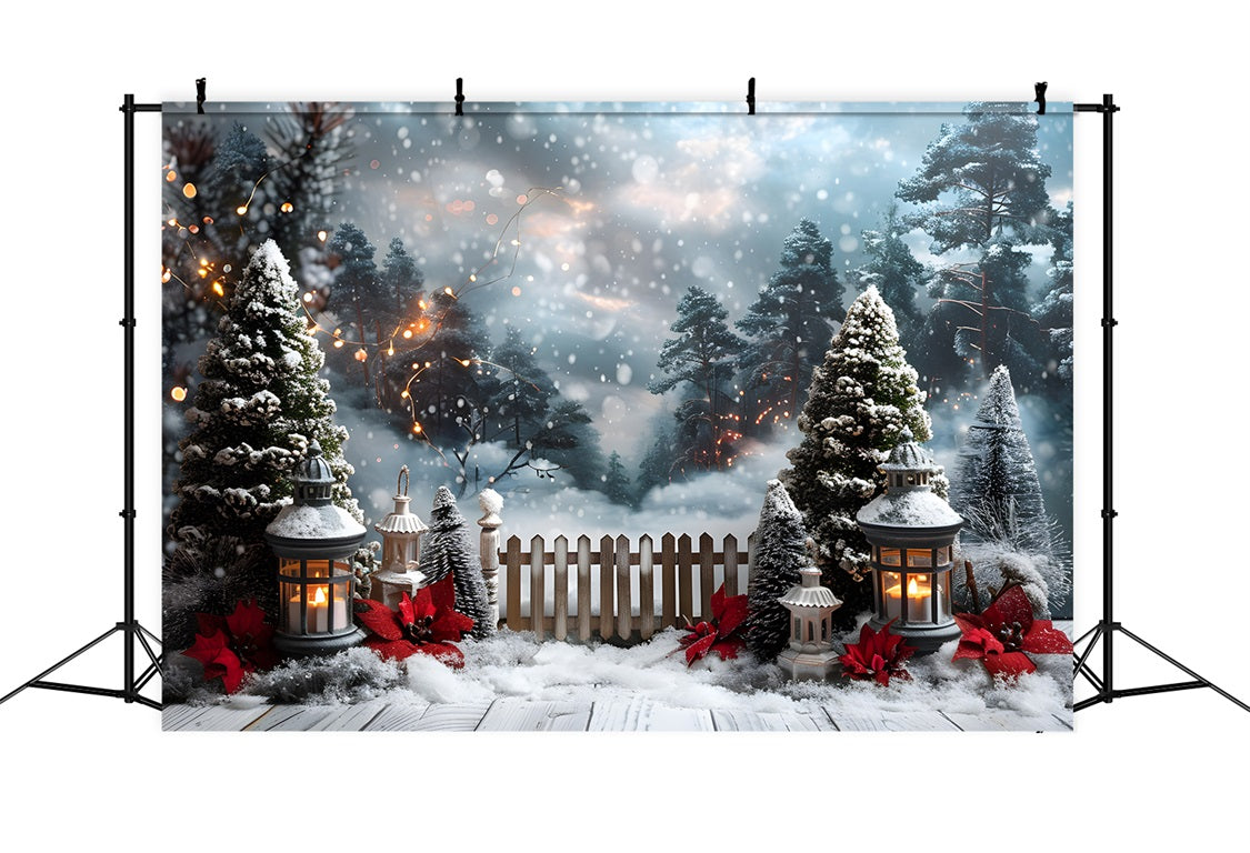 Toile de fond de Noël Chemin Enneigé Illuminé par des Lanternes RR7-707