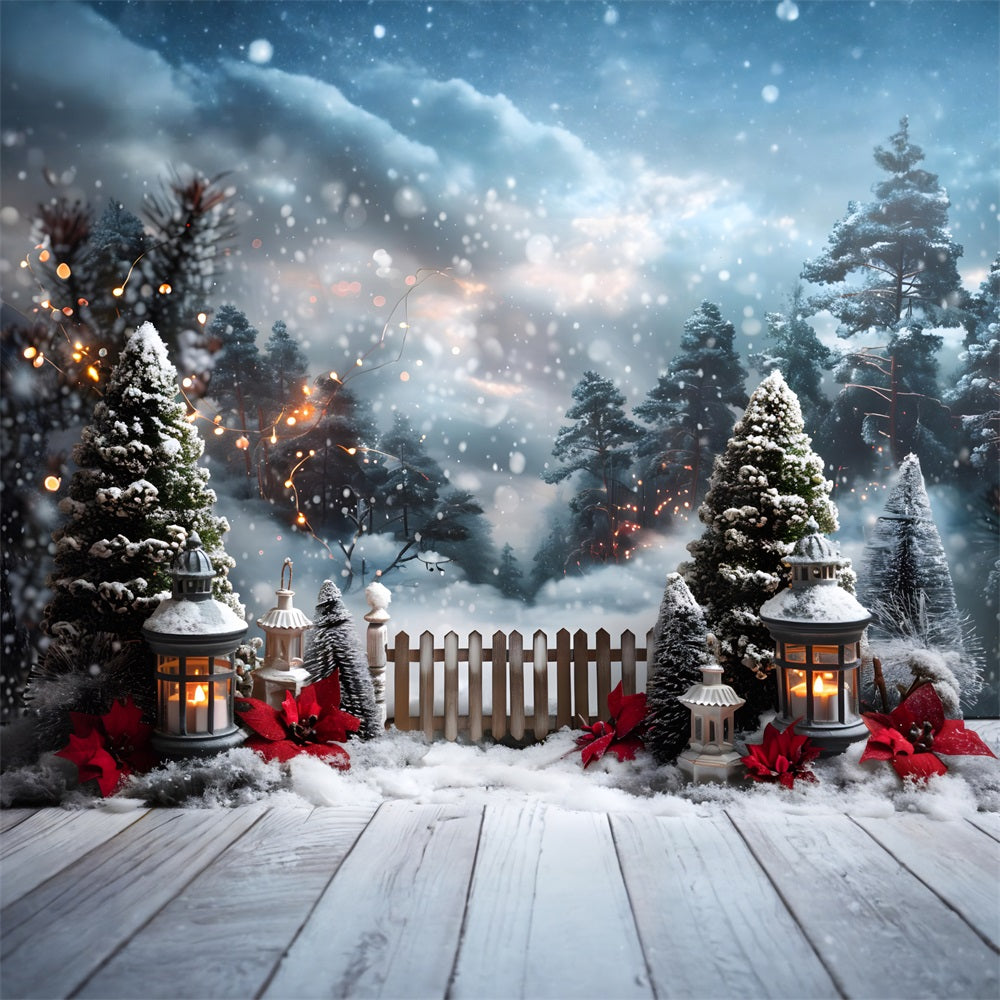 Toile de fond de Noël Chemin Enneigé Illuminé par des Lanternes RR7-707
