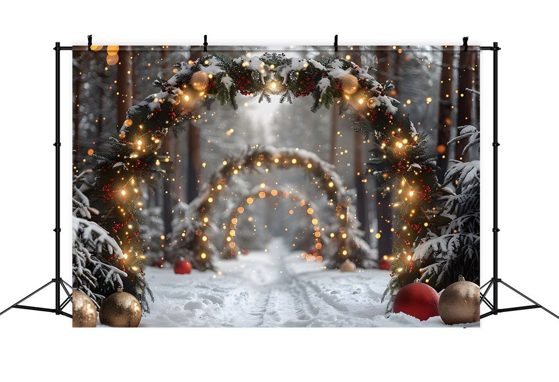 Toile de fond de Noël Arche Enneigée en Forêt RR7-708