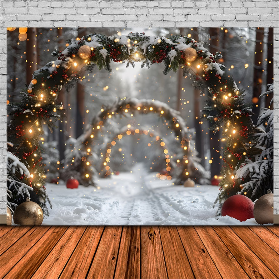 Toile de fond de Noël Arche Enneigée en Forêt RR7-708