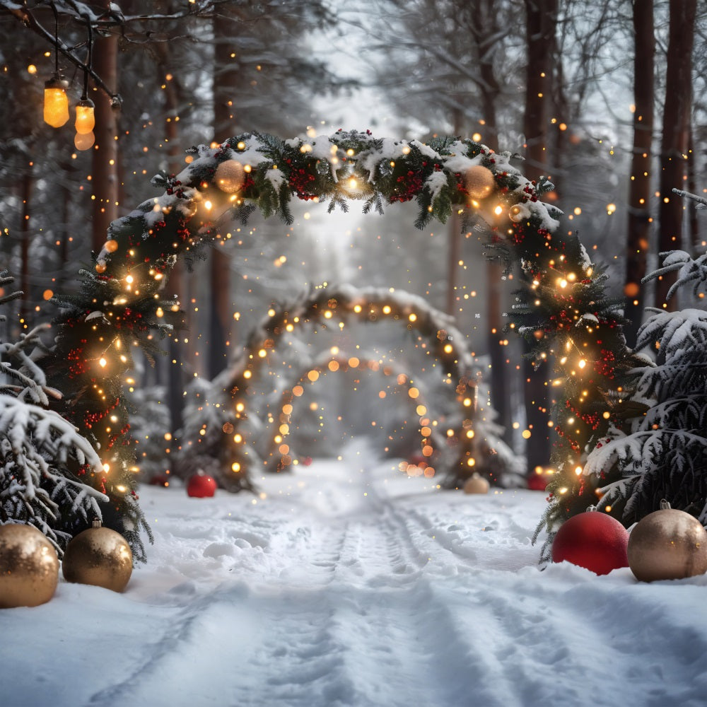 Toile de fond de Noël Arche Enneigée en Forêt RR7-708