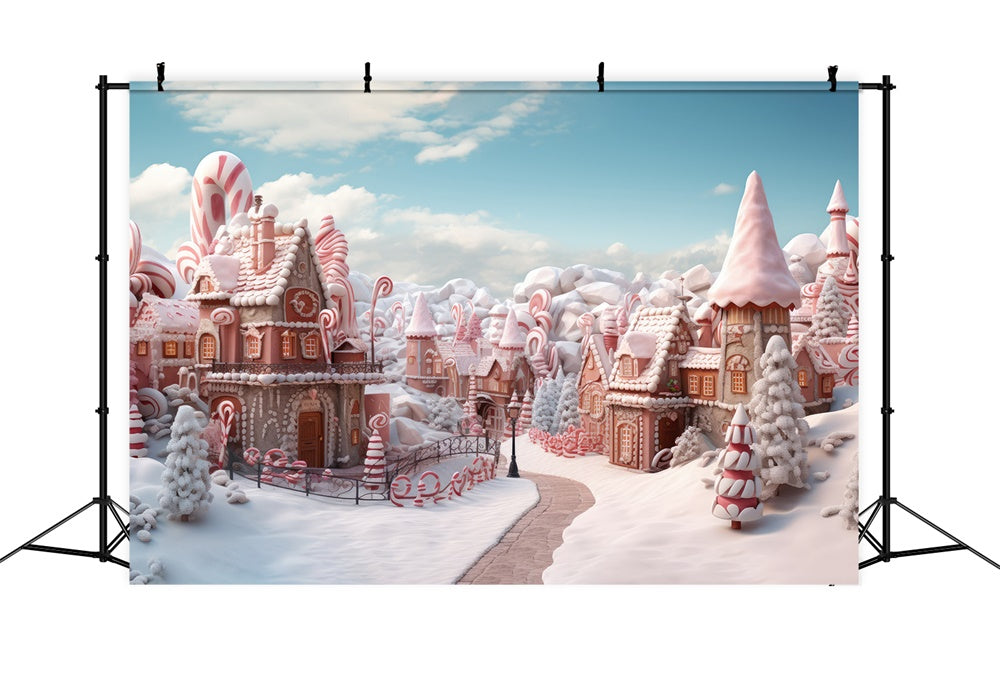 Toile de fond de Maison en Pain d'Épice Neigeuse de Noël RR7-715