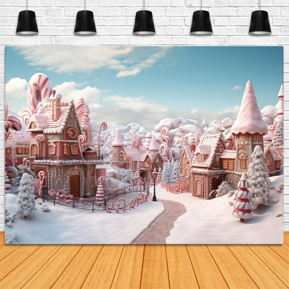 Toile de fond de Maison en Pain d'Épice Neigeuse de Noël RR7-715
