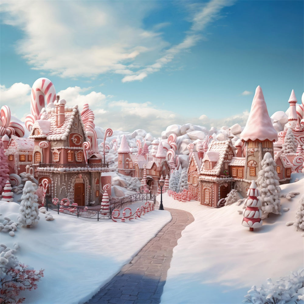 Toile de fond de Maison en Pain d'Épice Neigeuse de Noël RR7-715