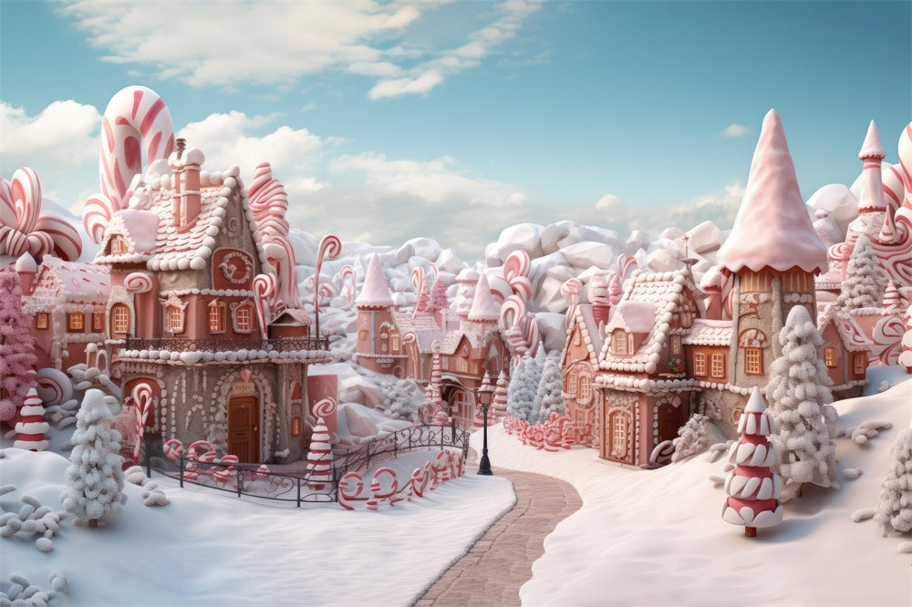 Toile de fond de Maison en Pain d'Épice Neigeuse de Noël RR7-715