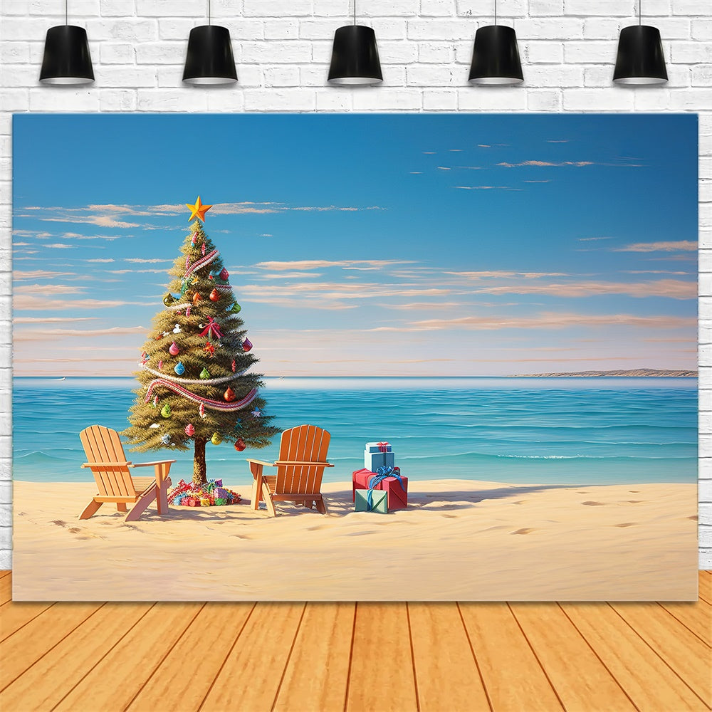 Toile de fond de Plage avec Arbre de Noël RR7-716