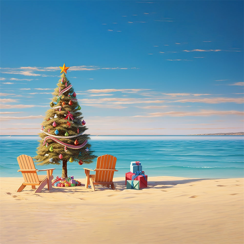 Toile de fond de Plage avec Arbre de Noël RR7-716