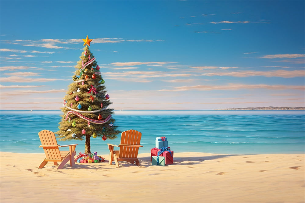 Toile de fond de Plage avec Arbre de Noël RR7-716