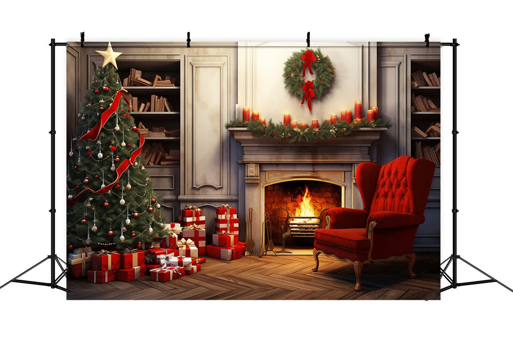 Toile de fond de Cheminée Arbre de Noël Boîtes de Cadeaux RR7-718