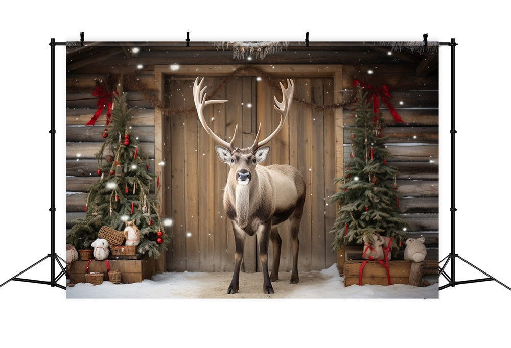 Toile de fond de Flocon de Neige et Arbre de Noël avec Renne RR7-719