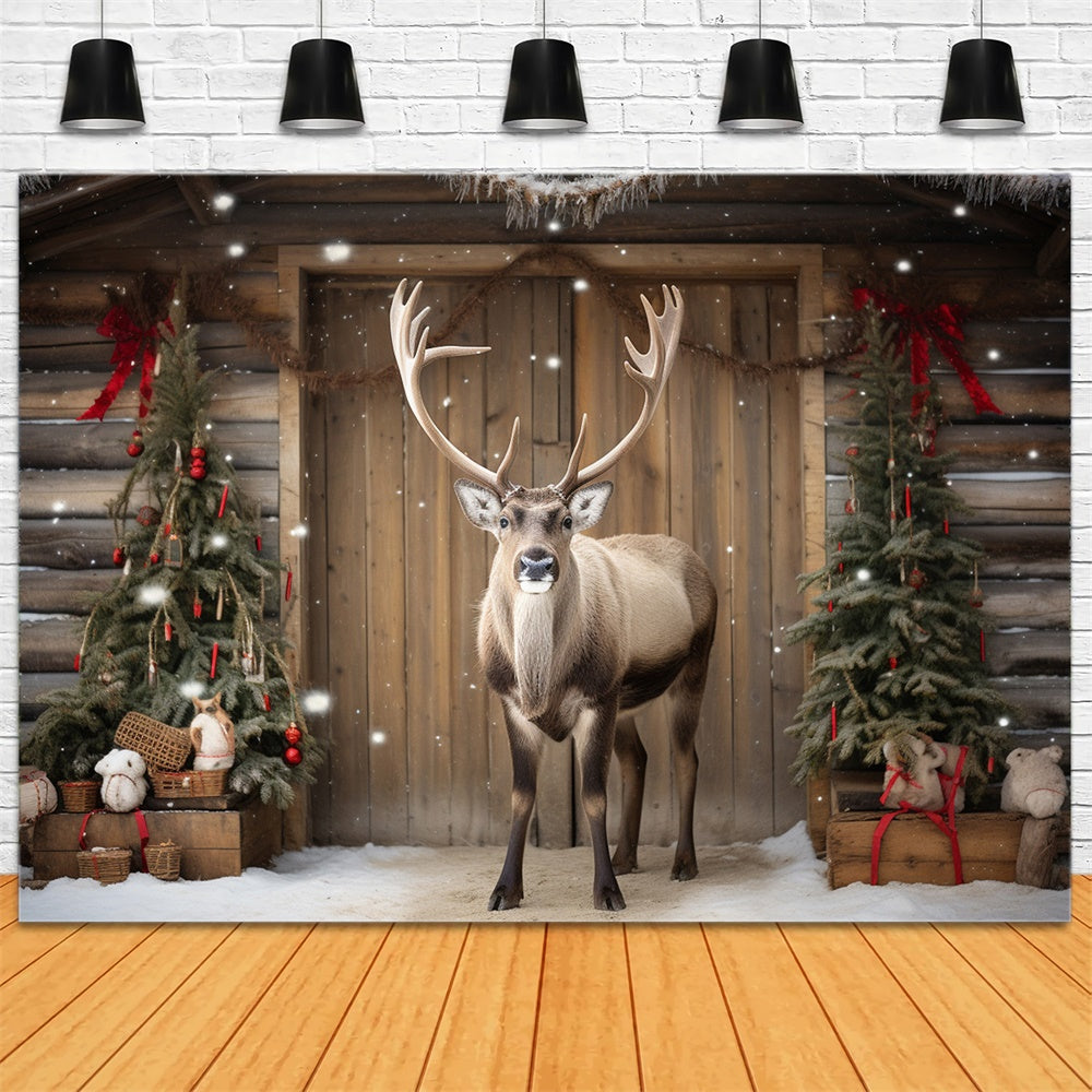 Toile de fond de Flocon de Neige et Arbre de Noël avec Renne RR7-719