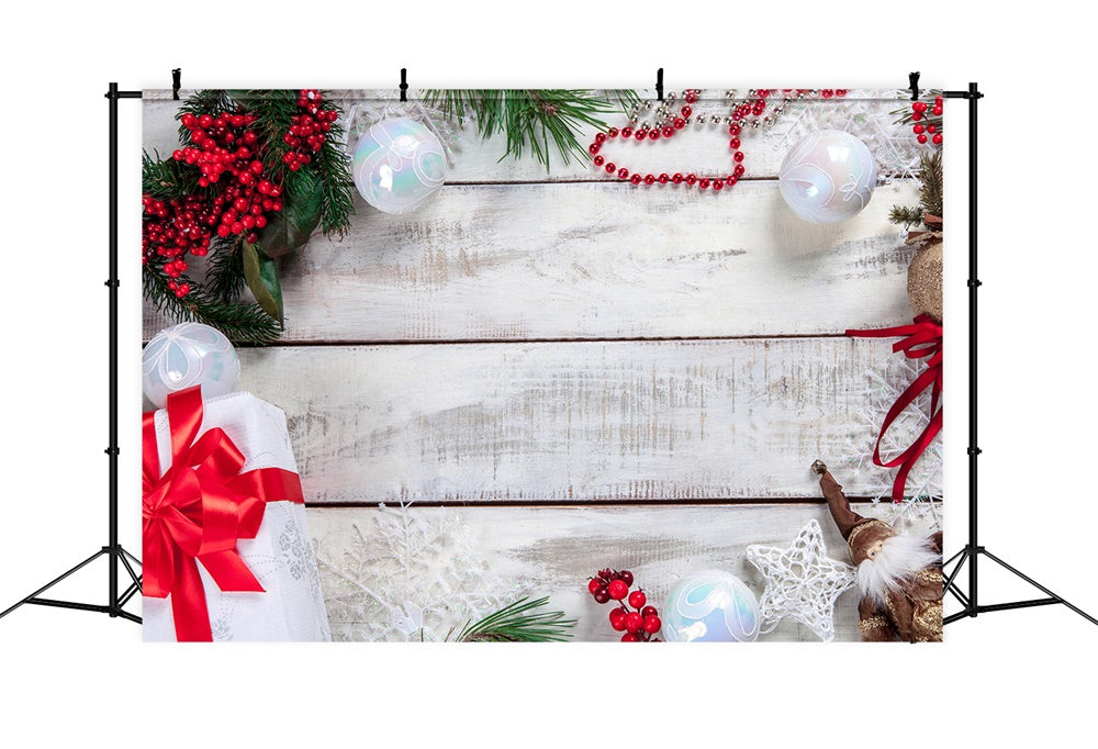 Toile de fond de Mur en Bois avec Décorations de Noël RR7-721