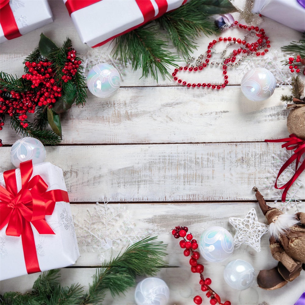 Toile de fond de Mur en Bois avec Décorations de Noël RR7-721