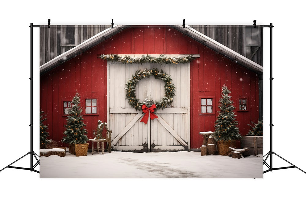 Toile de fond de Maison en Bois avec Couronne et Arbre de Noël RR7-722