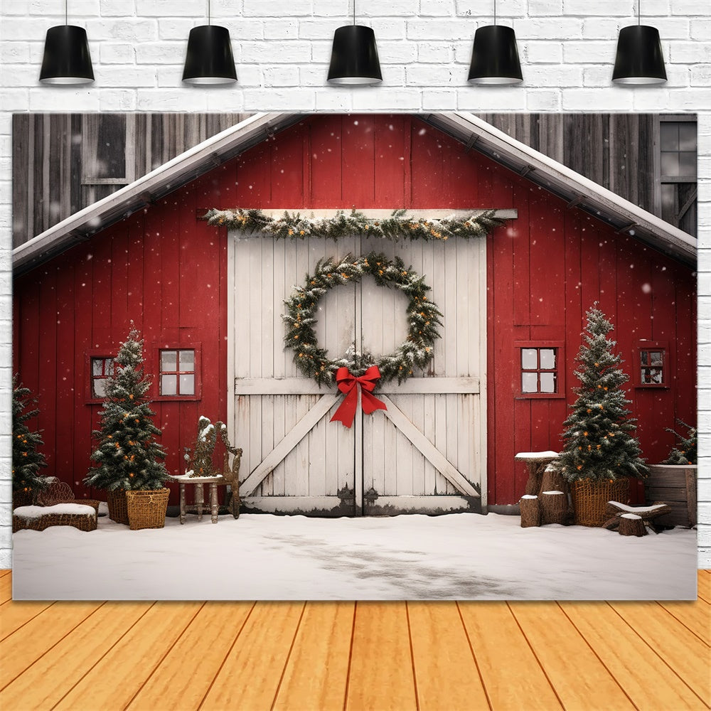 Toile de fond de Maison en Bois avec Couronne et Arbre de Noël RR7-722