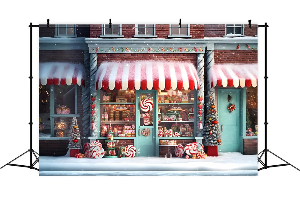 Toile de fond de Magasin de Bonbons avec Flocon de Neige de Noël RR7-737
