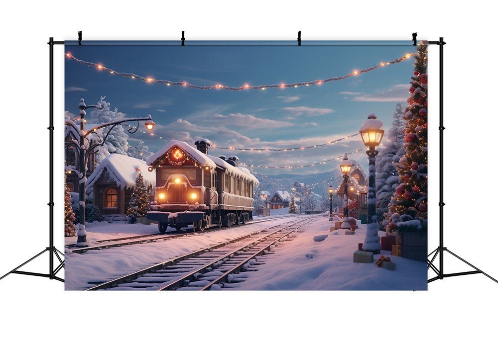 Toile de fond de Train et Village Neigeux de Noël RR7-741
