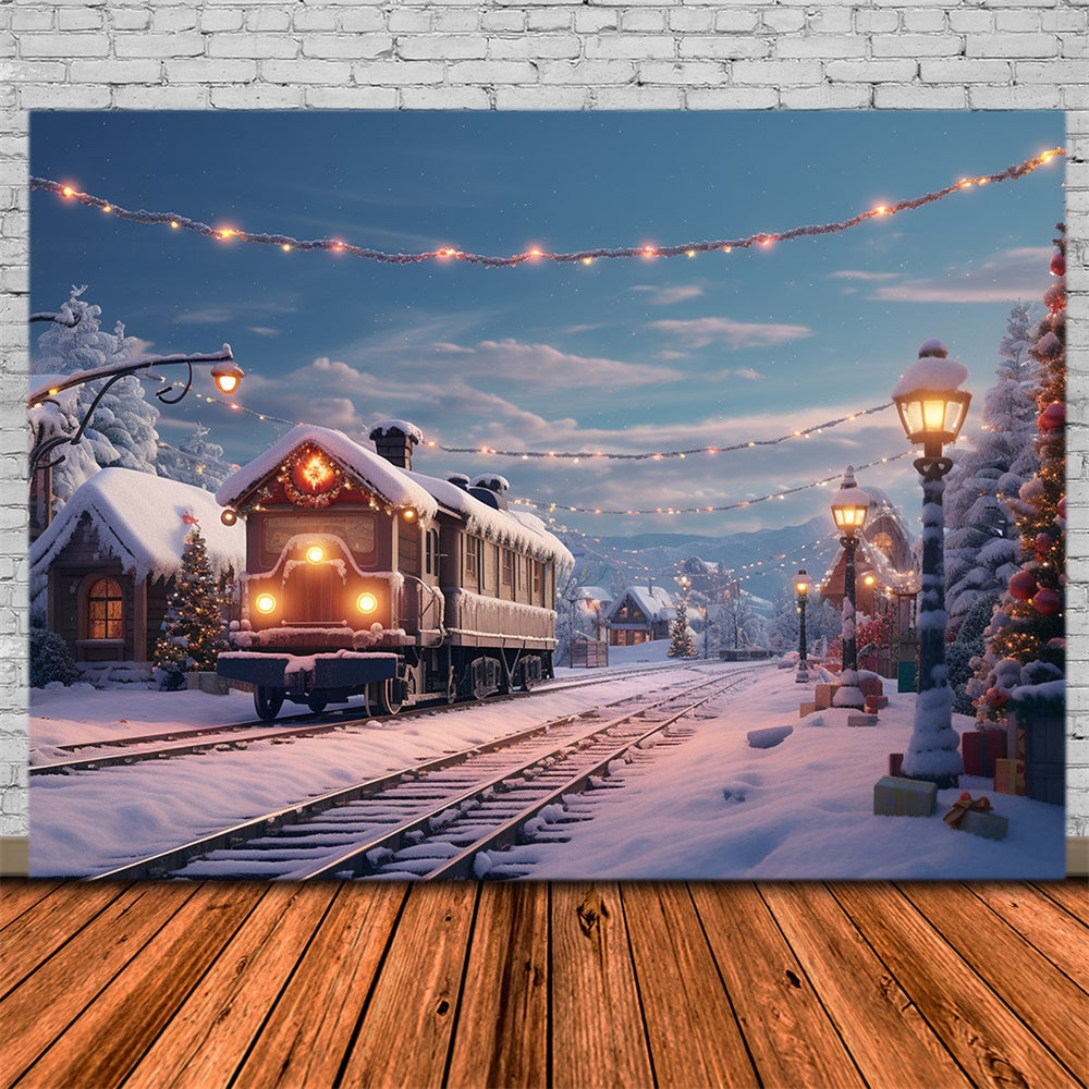 Toile de fond de Train et Village Neigeux de Noël RR7-741