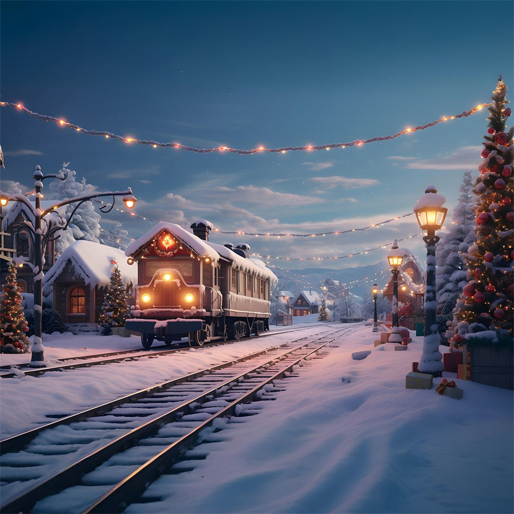 Toile de fond de Train et Village Neigeux de Noël RR7-741