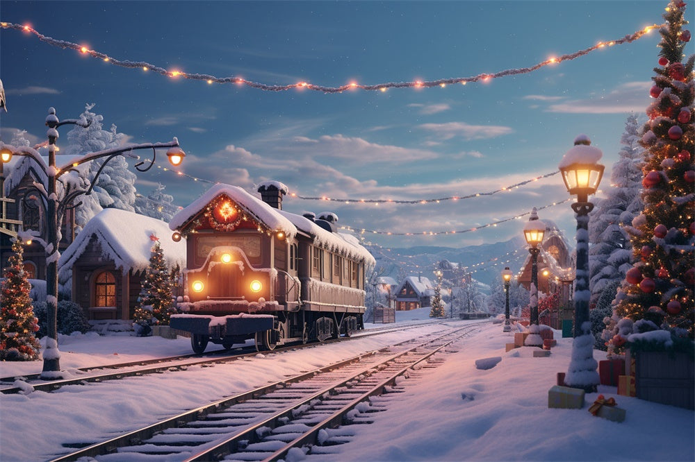 Toile de fond de Train et Village Neigeux de Noël RR7-741