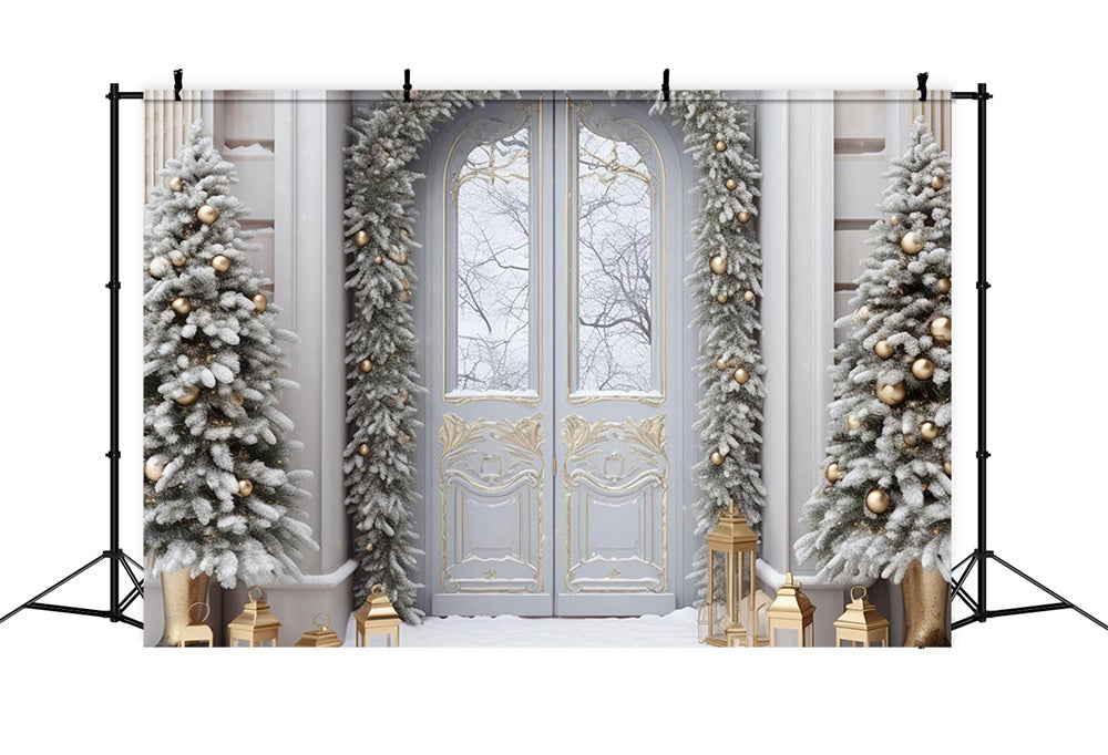 Toile de fond de Porte avec Arbre de Noël Neigeux RR7-750