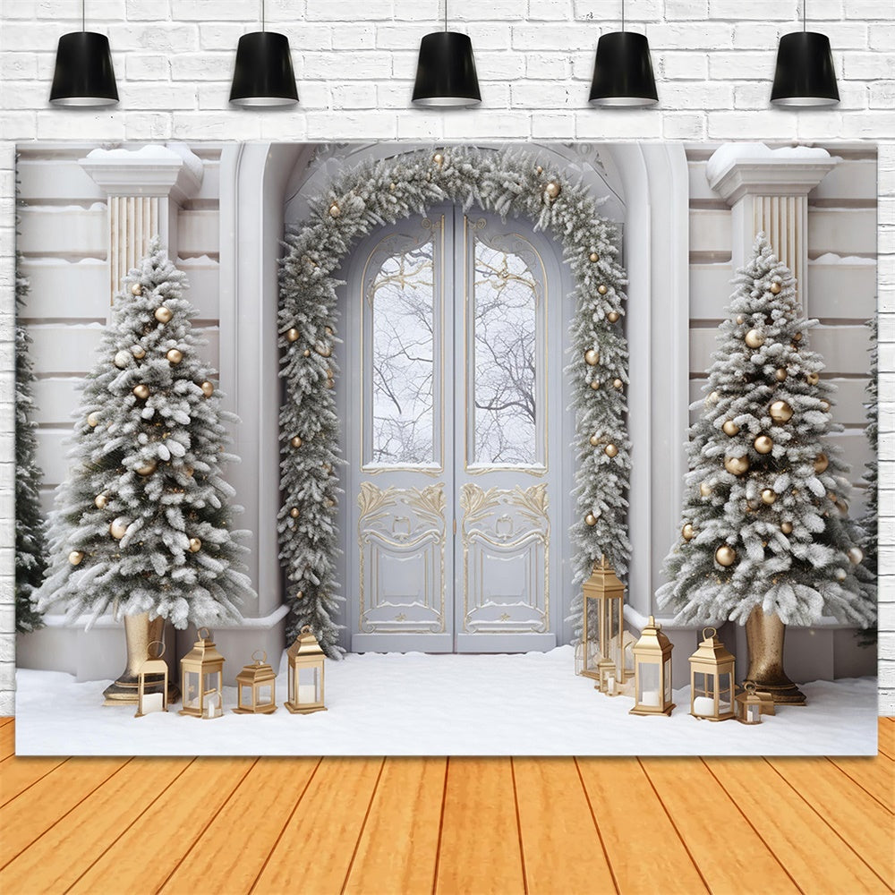 Toile de fond de Porte avec Arbre de Noël Neigeux RR7-750