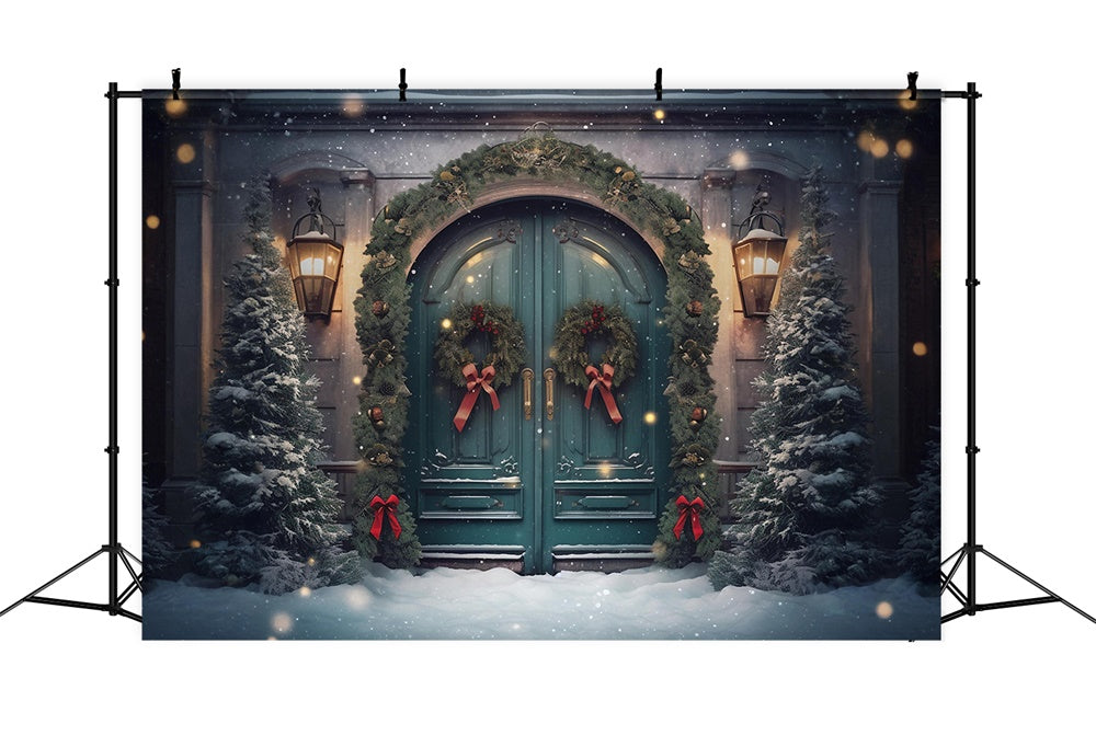 Toile de fond de Porte avec Couronne et Arbre de Noël RR7-751