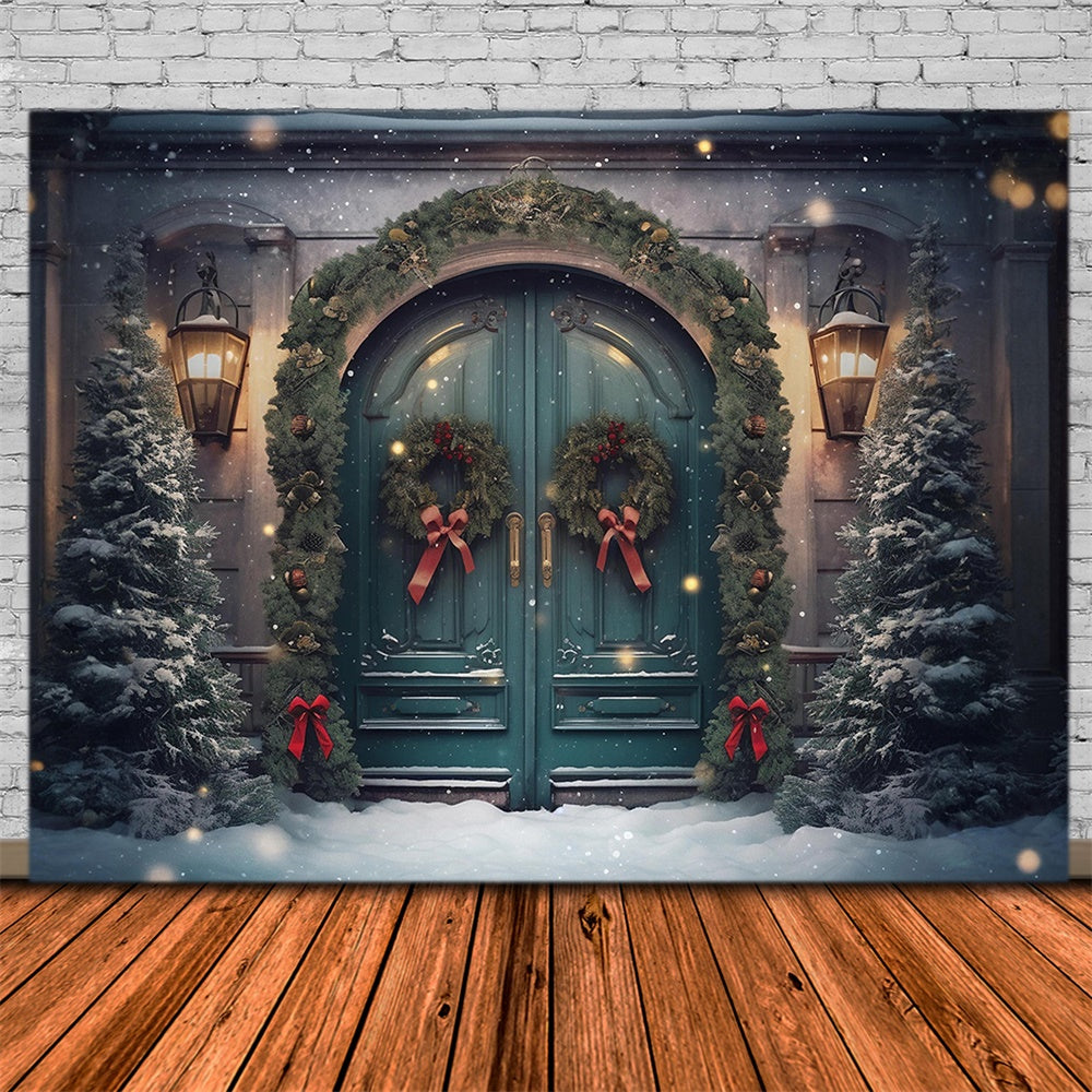 Toile de fond de Porte avec Couronne et Arbre de Noël RR7-751