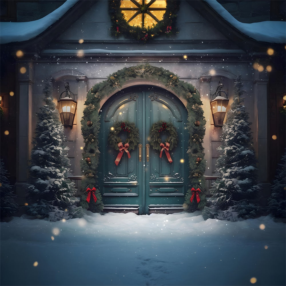 Toile de fond de Porte avec Couronne et Arbre de Noël RR7-751