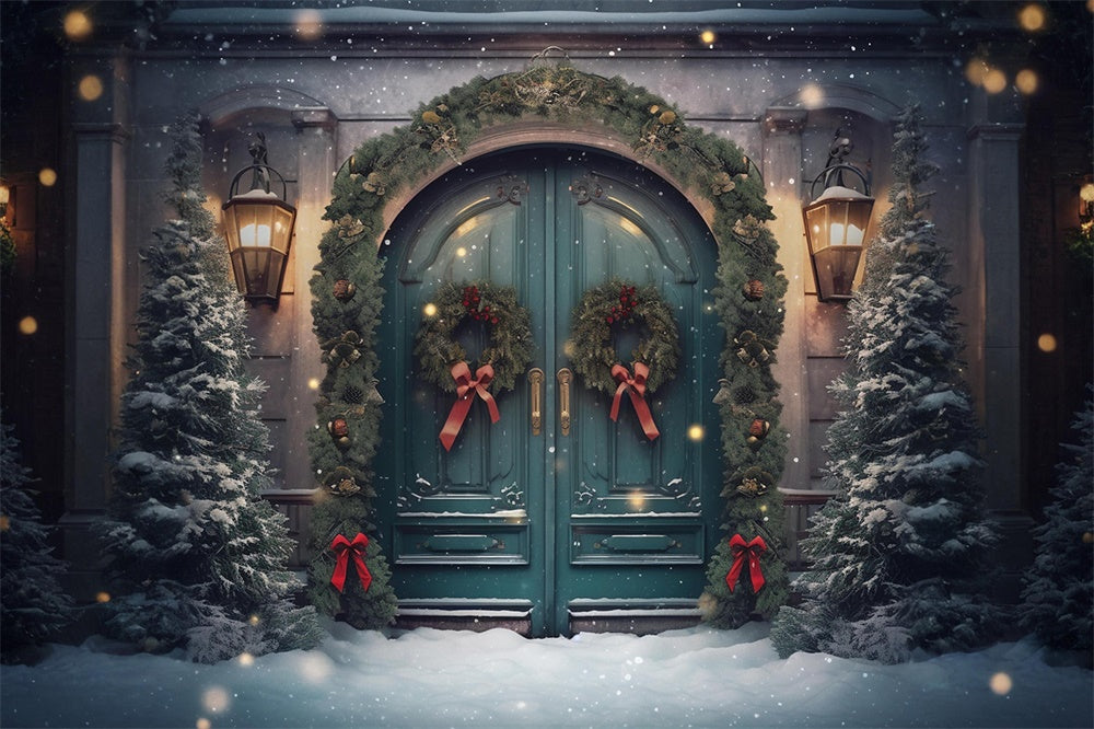 Toile de fond de Porte avec Couronne et Arbre de Noël RR7-751