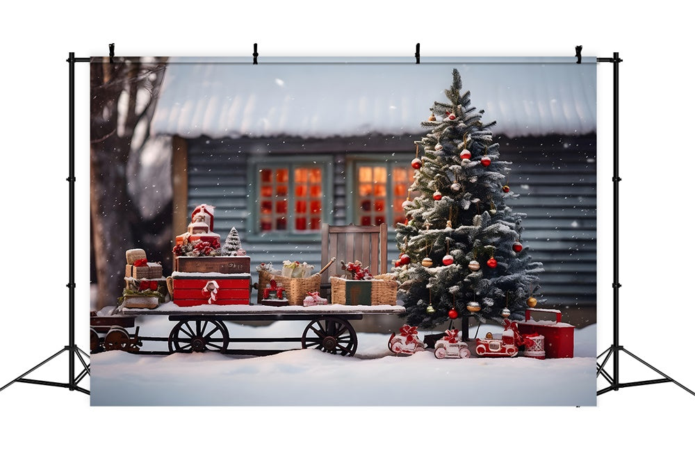 Toile de fond de Père Noël et Traîneau avec Arbre de Noël RR7-757