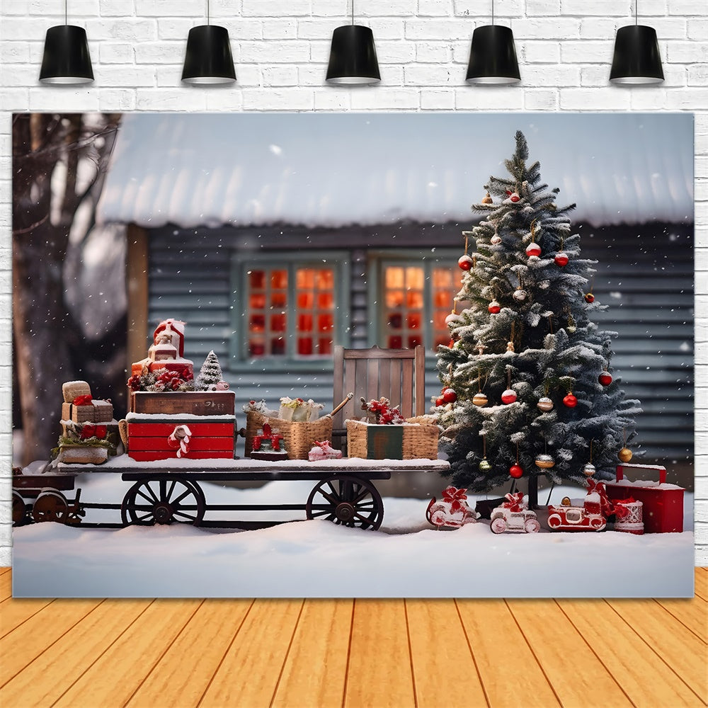 Toile de fond de Père Noël et Traîneau avec Arbre de Noël RR7-757
