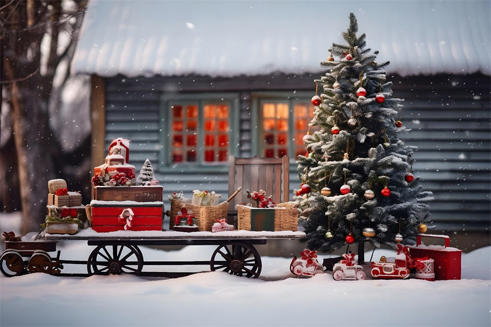 Toile de fond de Père Noël et Traîneau avec Arbre de Noël RR7-757